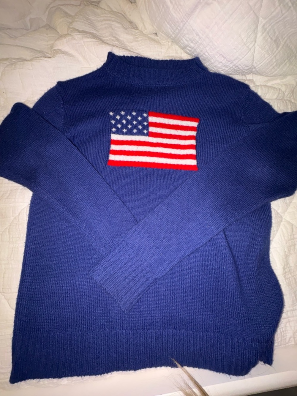 Amazon Navy Blue Women's Crewneck Sweater with American Flag